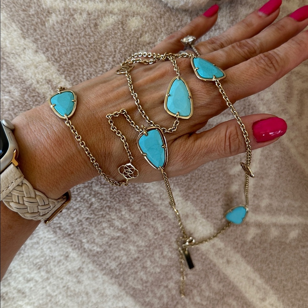 Rare Vintage Kendra Scott Turquoise Drop Lariat Necklace Double-Sided Stones